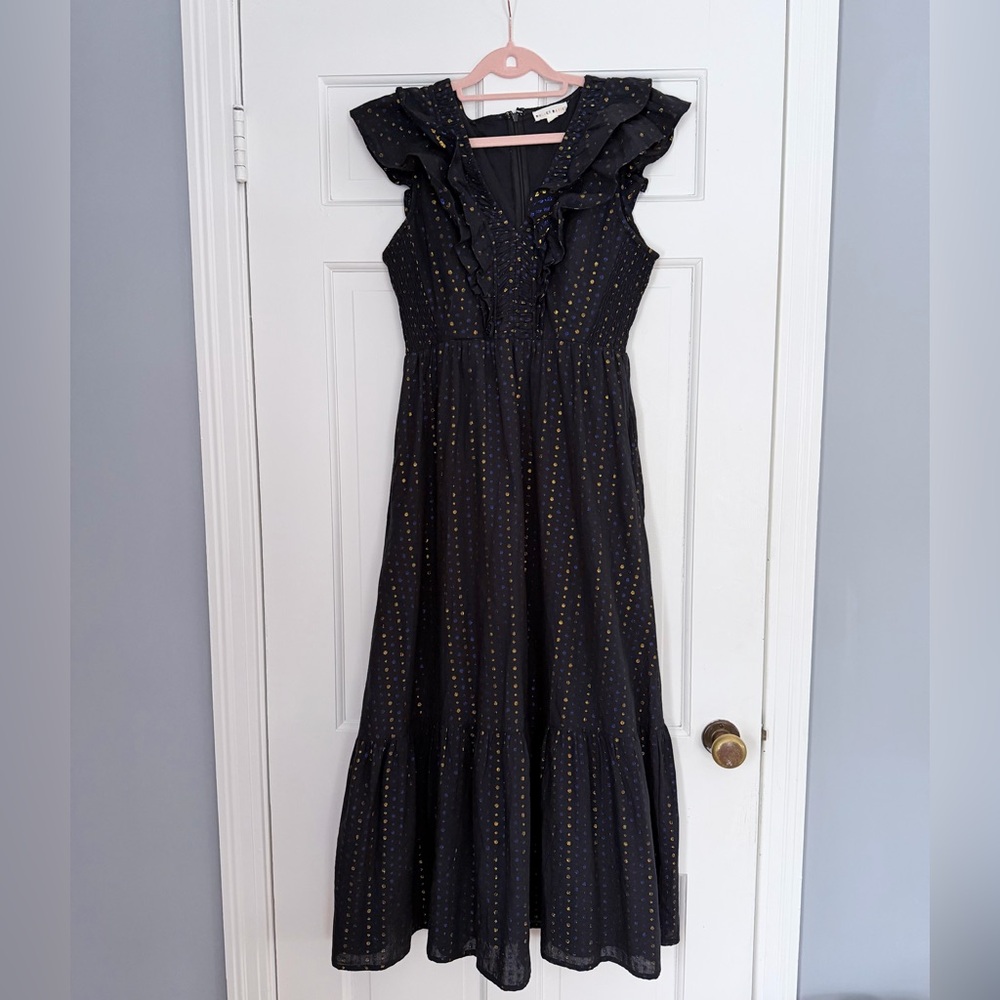 Roller Rabbit Navy Maxi Dress with Gold Dots